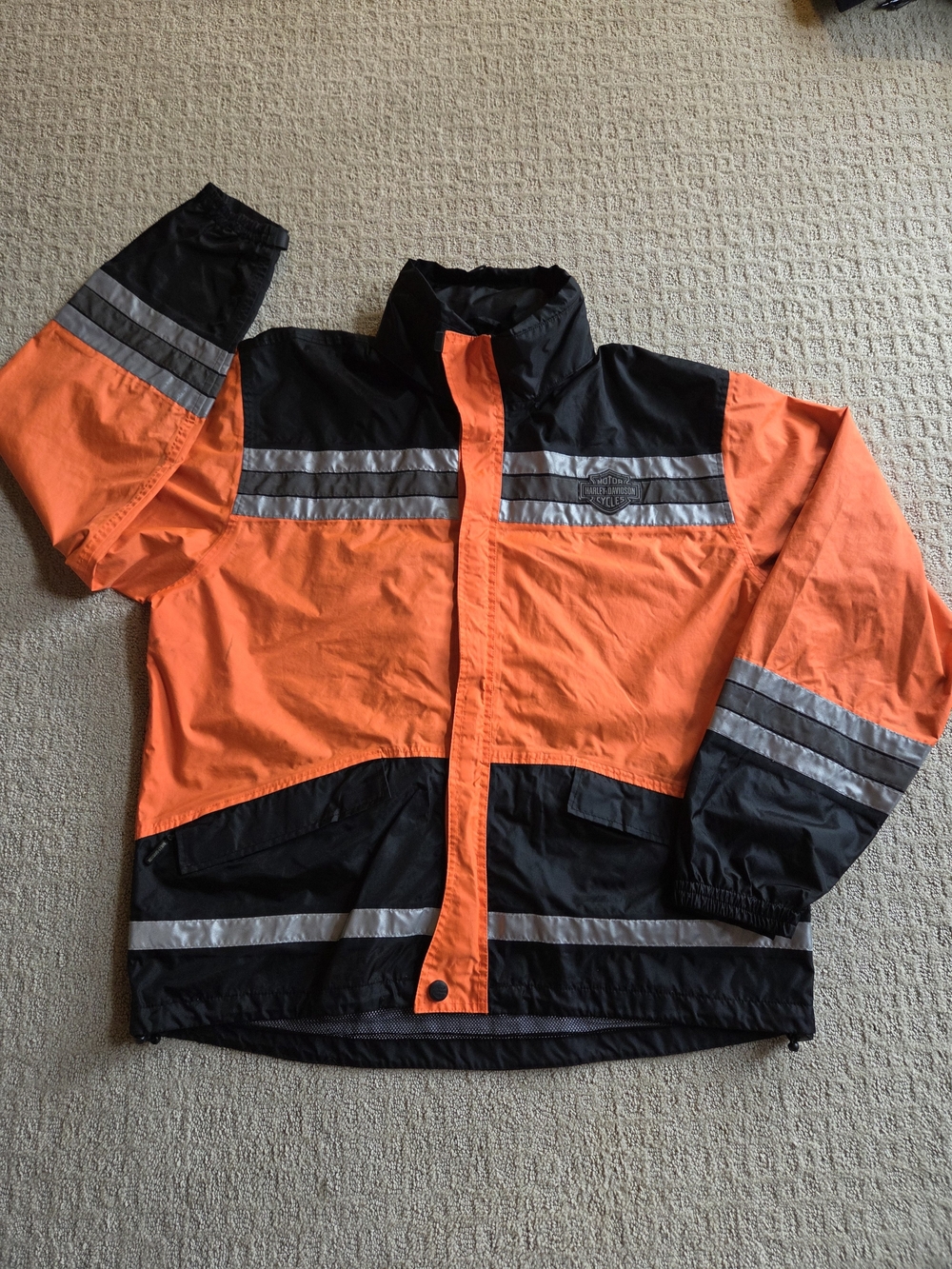 Harley Davidson Men's Hi-Vis Rain Suit Jacket Pants Set Orange Black XL